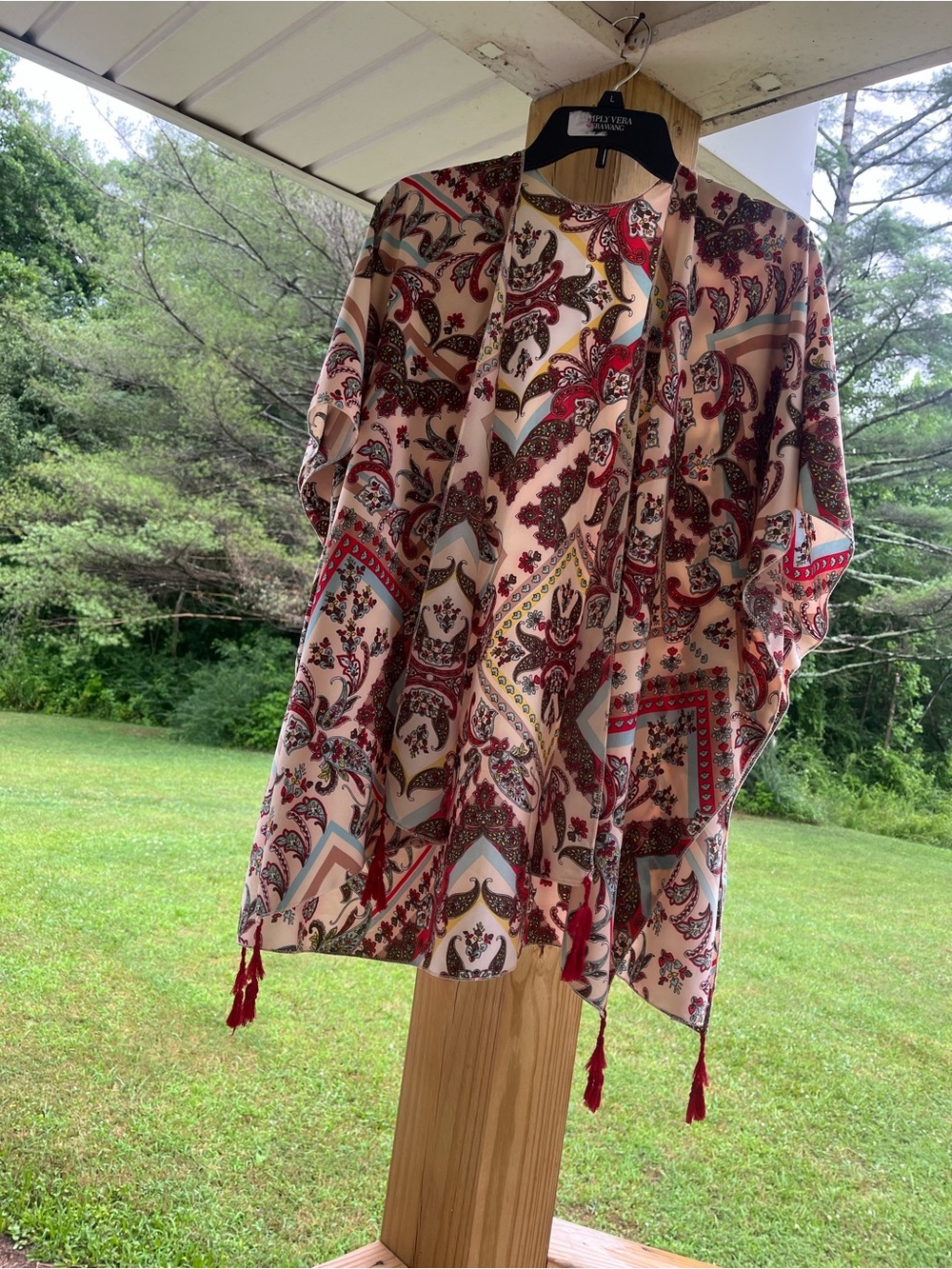 Boho Paisley Tassel Kimono - red,cream,multi color